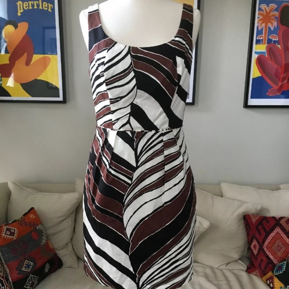 Trina Turk black brown white print dress 8